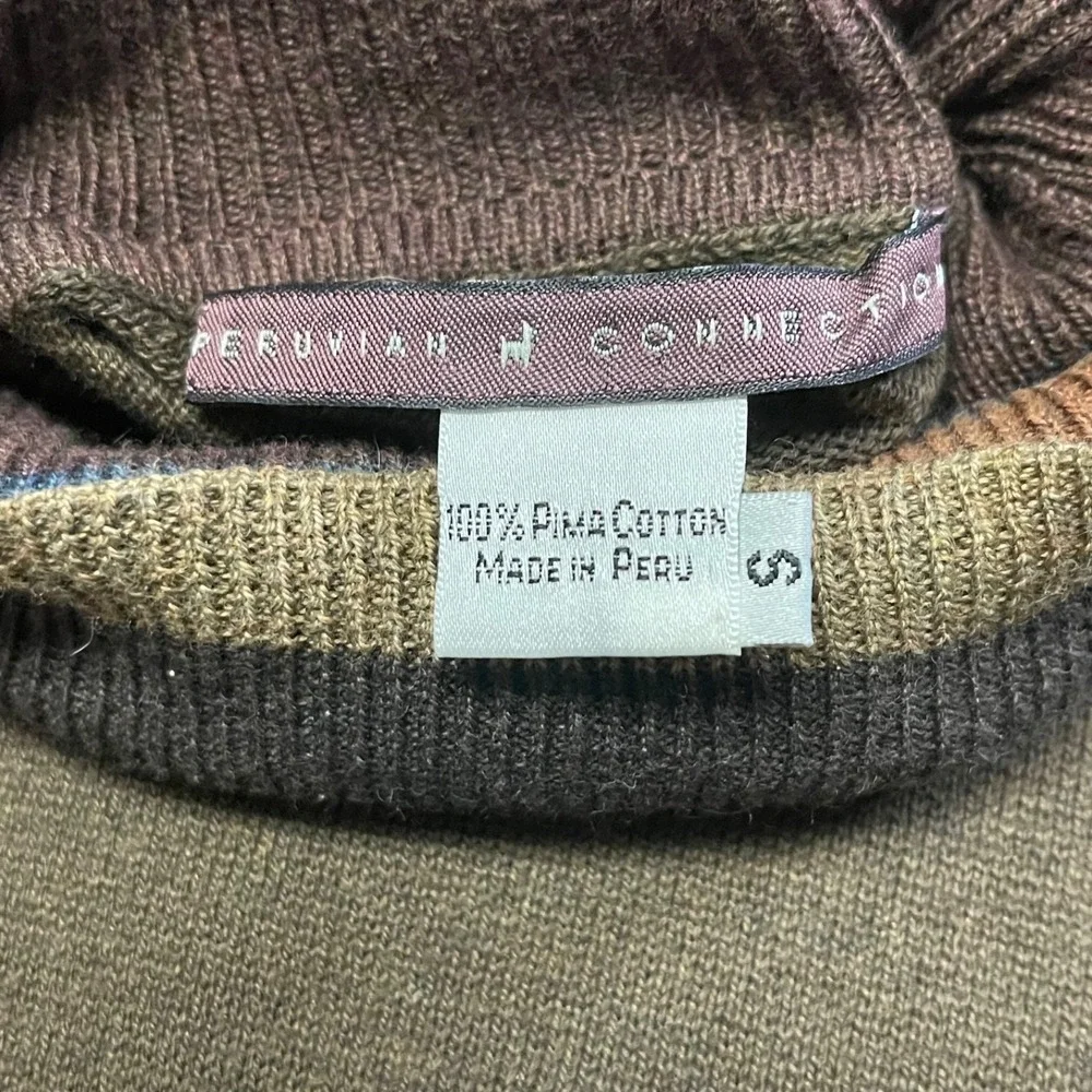 Peruvian Connection Sweater Womens Small Green Turtleneck Pima Cotton Casual